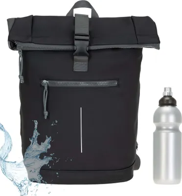 Produktbild von Rucksack Herren Jungen Kurierrucksack New Rebels Tim XL A4 Laptopfach Roll-Top Daypack 511289 00 Schwarz Schwarz + bagboom® Flasche
