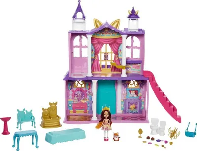 Produktbild von Mattel Royals Enchantimals Ballzauber-Schloss Spielset, ca. 66 cm, HCG59, 5 Spielbereiche, inkl. Fuchsmädchen Felicity Fox, Fuchs-Freund und Thron