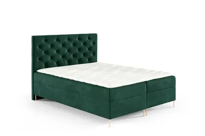 Image de GUTTO Sac lit LIVIA 140 x 200cm 2x Boîte de rangement TOPPER 5cm  velours vert haut jambes dorées
