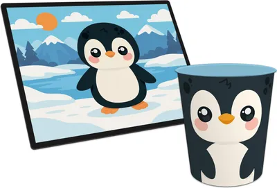 Produktbild von itenga Papierkorb mit Schreibunterlage KAWAII Motiv PINGUIN Set