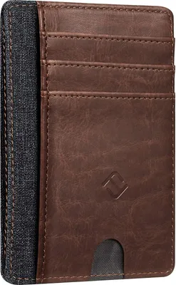 Produktbild von Fintie Flache Geldbörse Kartenetui, Premium Kunstleder RFID-Blocker Slim Geldbeutel Kreditkartenetui mit ID-Fenster und Schnellzugriff-Fach für Herren Damen, Braun