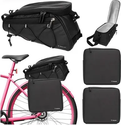 Zdjęcie produktu dla Trizand 25516 Wodoodporna torba rowerowa 16 l, zestaw 3 sztuk, czarna