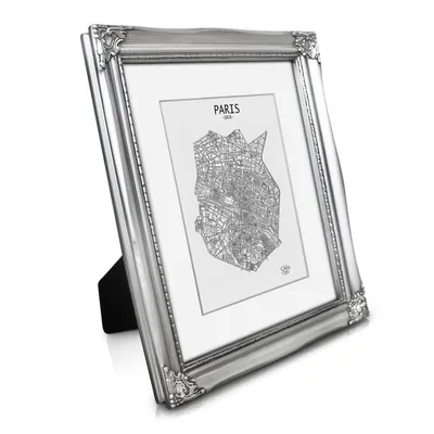 Produktbild von Antik Bilderrahmen 20x25 cm - Shabby Chic mit Passepartout für 13x18 Fotos - Glasfront - 3 cm Rahmenbreite - Rokoko Barock Stil - Antik Silber