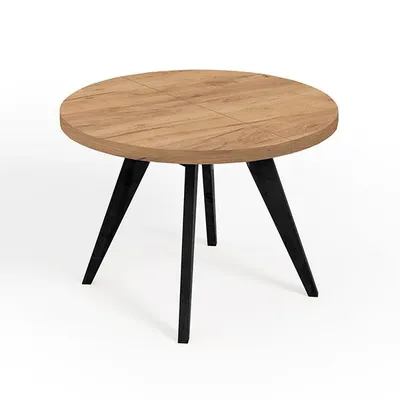Produktbild von Runder Ausziehbarer Tisch für Esszimmer, LORA, Loft-Stil, Skandinavische, Durchmesser: 90 / 140 cm, Farbe: Eiche Craft Golden / Schwarz