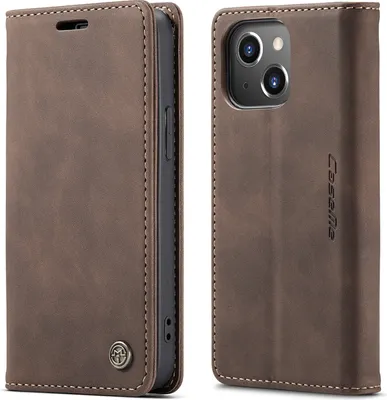 Produktbild von iPhone 14 Hülle, Retro Kunstledertasche TPU Innere, Kartenfächer, Magnetverschluss, Klapphülle mit Standfunktion Schutzhülle für iPhone 14 Kaffee