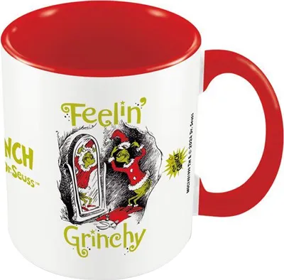 Produktbild von The Grinch - Kaffeebecher "Feelin' Grinchy" PM10537 (12 cm x 10,5 cm x 8,7 cm) (Weiß/Rot)