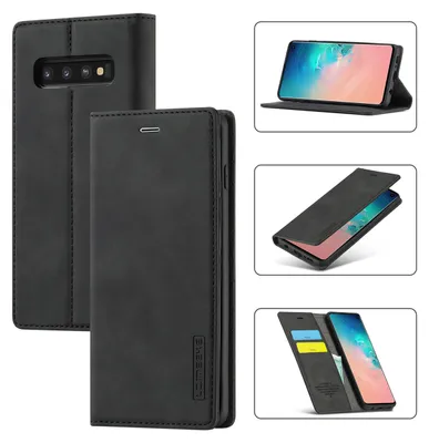 Immagine prodotto di Galaxy S10 Custodia in pelle con funzione stand e porta carte, custodia design portafoglio per Samsung Galaxy S10 nero