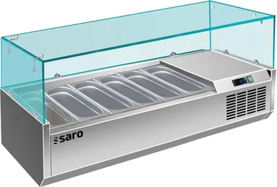 Produktbild von SARO Kühlaufsatz - 1/3 GN, Modell VRX 1400/380 Aufsatzkühlvitrine, Kühlaufsatz, Aufsatzvitrine, GN-Einlass, Glas, für Pizzatisch, Pizzeria, Imbiss, Restaurant, Kühlen, Zubereiten, Vorbereiten