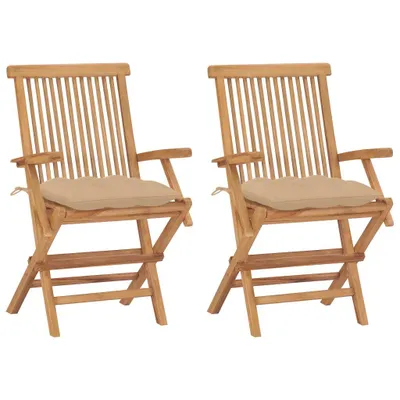 Produktbild von Gartenstühle mit Beigen Kissen 2 Stk. Massivholz Teak - Gartenstühle 3062505
