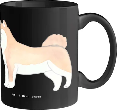 Produktbild von Mr. & Mrs. Panda Becher Akita Inu Herz - Schwarz - Geschenk, Keramiktasse, Kaffeebecher, Tasse, Familienhund, Hundeerziehung, Hunderassen Charakter, japanischer Hund