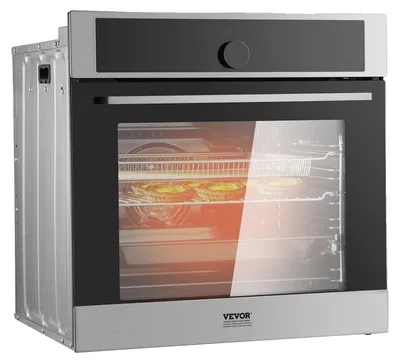 Image de VEVOR Four mural individuel, four électrique mural encastrable 24" avec 16 fonctions de cuisson, 2,68 pieds cubes de fours électriques muraux, chauffage rapide à 200°C en 5 min, four électrique 3550 W avec grille et plaque de cuisson, cuisine