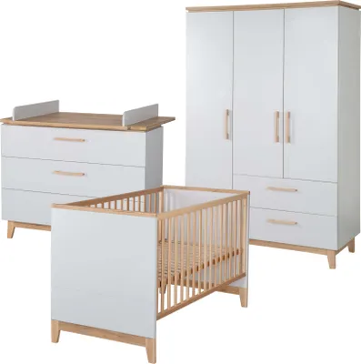 Produktbild von roba Set 'Caro', mit Kombi-Bett 70x140 cm, Wickelkommode & 3-türigem Schrank, Lichtgrau/Goldeiche