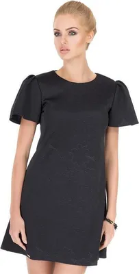Immagine prodotto di Elegante abito floreale in rilievo con maniche a sbuffo Mini abito; Nero/S/36