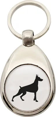 Produktbild von Huuraa Schlüsselanhänger Dobermann Silhouette Metall Schlüsselring Einkaufswagenchip Geschenkidee