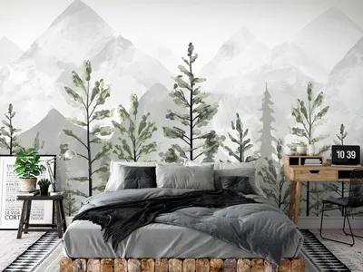 Produktbild von Vlies Fototapete Natur 400x280 cm Tapeten Wandtapete XXL Wald Berge Bäume wie gemalt c-A-10075-a-a