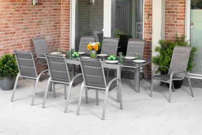 Produktbild von Merxx Gartenmöbelset "Amalfi di Lusso" 9tlg. - Aluminiumgestell mit Textilbespannung diamantbraun - 50329-330