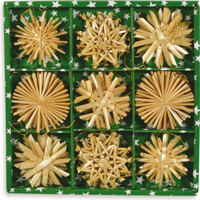 Produktbild von Riffelmacher 75312 - Stroh-Sortiment, Größe je Stern ca. 6 cm, 30 Stück, Baumschmuck, Gesteck, Dekoration, Deko-Hänger, Weihnachten, Advent