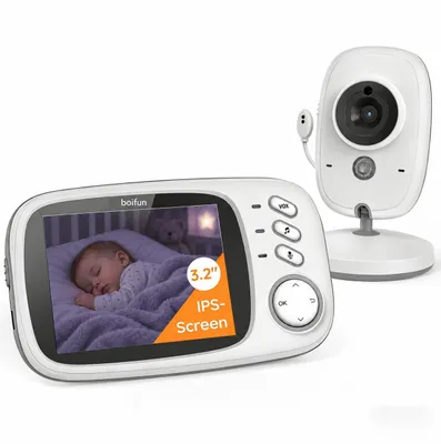 Productafbeelding van Babyfoon met camera, 3,2 inch scherm. Babyfoon met temperatuurregeling, tweewegcommunicatie, slaapliedjes en vox-functie. Werkt zonder Wi-Fi