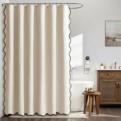 Produktbild von Duschvorhang, 200 x 200 cm, beige, aus Kunstleinen mit gewellter Struktur
