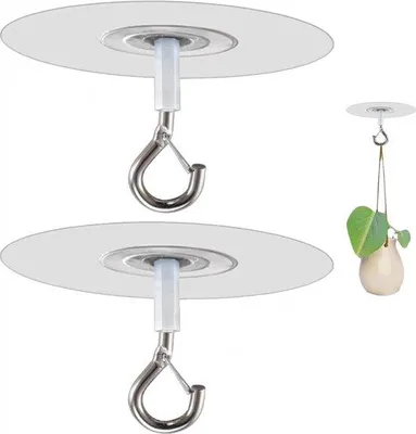 Produktbild von 2 Stück - Selbstklebende Deckenhaken - Selbstklebende Wand- und Deckenhaken - Aufhängehaken - Kleiderhaken - Handtuchhalter - Badezimmerhaken - Küchenhaken - Professionelle Deckenhaken - Aufhängehaken