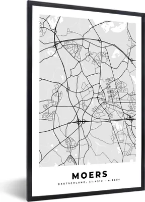Produktbild von MuchoWow® Gerahmtes Poster Karte - Moers - Deutschland - Stadtplan - Karte 60x90 cm - Poster mit Schwarzem Bilderrahmen Wandposter Rahmen Foto Bilder - Kunst