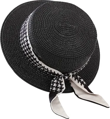 Produktbild von Sonnenhut mit Schleife und Schnürung, flach, kuppelförmig, für Damen, breite Krempe, Sonnenschutz, Strohhut, modisches Accessoire, Schwarz