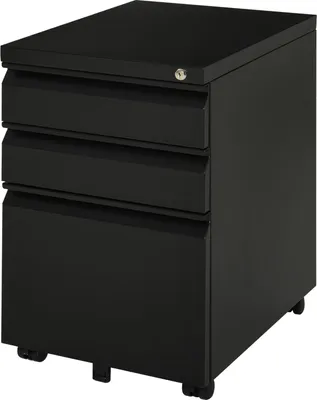 Produktbild von Rollcontainer Mit 3 Schubladen, Büroschrank Mit Rädern, Konkaver Griff, Stahl, Schwarz