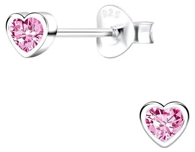 Produktbild von Herz Ohrringe Kinder: Zirkonia Ohrstecker Silber 925 Pink