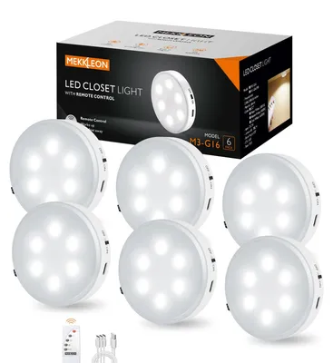 LED-Unterbauleuchte, 6 Stück, kaltweiß, rund, USB-aufladbar, mit Fernbedienung