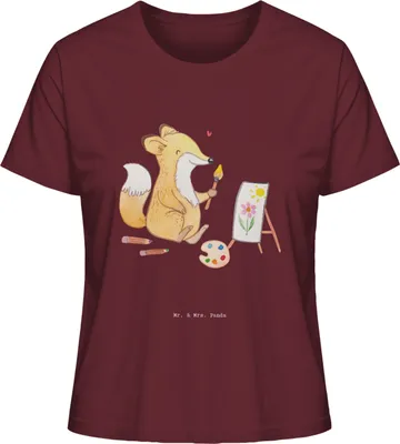 Produktbild von Mr. & Mrs. Panda damen shirt Fuchs  Malen Größe XL - Burgundy - Geschenk, Künstlerin, Zeichnen, Basic T-Shirt, Kurzarmshirt, Oberteil, Hobbyzeichner, Künstler