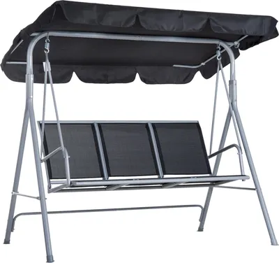 Produktbild von Hollywoodschaukel 3-Sitzer Elegante Gartenschaukel Mit Dach, Metallrahmen, Schwarz & Silber, 171X108X154Cm