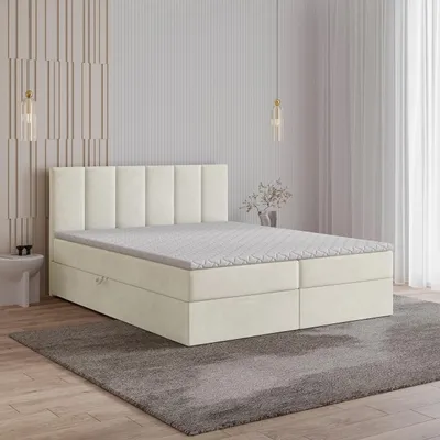 Produktbild von Masseno Boxspringbett MERIL 180x200 cm Komplett-Set mit Bonell Matratze und Topper, Polsterbett mit Bettkästen -Creme, SORO 02