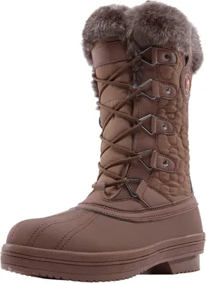 Image de OutPro Bottines neigeuses imperméables pour femmes Chaussures d’hiver doublées Brun 38