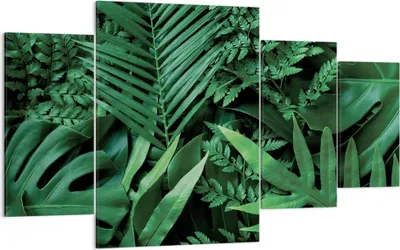 Produktbild von Bild auf Leinwand - Leinwandbild - 4 Teile - Exotisch Blätter Monstera - 160x90cm - Wand Bild - Wanddeko - Wandbilder - Leinwanddruck - Bilder - Wanddekoration - Leinwand bilder - DL160x90-4746
