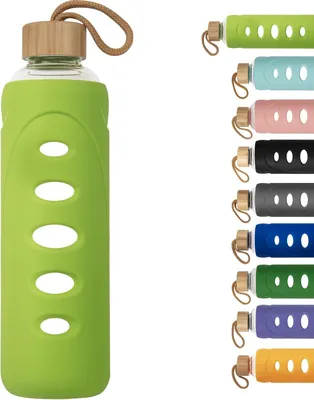 Obrázek produktu pro Skleněná láhev o objemu 1000 ml, s obalem z silikonu, vhodná pro sport