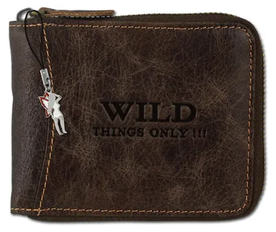 Image de Wild Things Only Fermeture éclair Bouton-pression Portefeuille brun Cuir OPJ112N