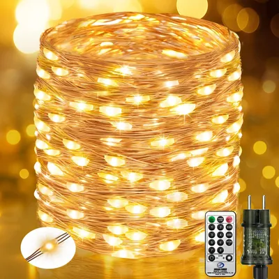 Lichterkette 100 m, 1000 LEDs, warmweiß, Fernbedienung, Timer