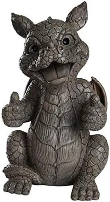 Gartenfigur Drache 25 cm hoch Steinoptik Grau Deko für Garten Terrasse