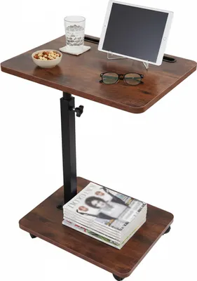 Produktbild von Relaxdays Beistelltisch C-Form, höhenverstellbar, 48–84 cm, Sofatisch zum Unterschieben, mit Rollen, Industrial, braun