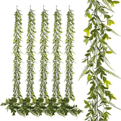 Image de Guirlande de feuilles artificielles, plante verte, 1,7 m, 6 pièces, lierre artificiel, pour intérieur et extérieur