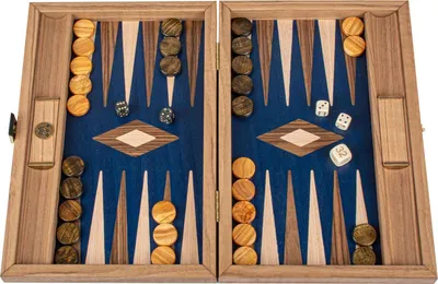 Produktbild von Manopoulos Premium Backgammon Set – Amerikanischer Nussbaum & Perlmutt-Design – Handgefertigt 30 x 20 cm.