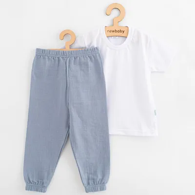 Produktbild von Baby Baumwoll-T-Shirt und Musselinhose Set Neues Baby Kindergarten Blau-Grau, Gr. 110 (4-5r)