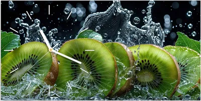 Produktbild von Wanduhr aus Glas mit Motiv Kiwi und Wasser- 60 x 30 cm - inkl. Aufhängesystem