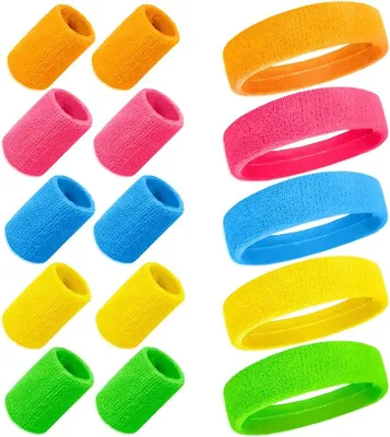 Productafbeelding van Famanu neonkleurige hoofdbanden en zweetbanden - set van 15 stuks