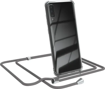 Produktbild von EAZY CASE Handykette kompatibel mit Samsung Galaxy A70, Handyhülle mit Umhängeband, Handykordel, Schutzhülle Clear, Band in Grau