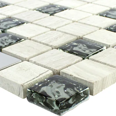 Produktbild von Glas Naturstein Metall Mosaikfliese Fulda Grau Silber