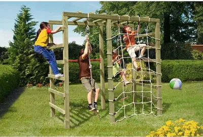Produktbild von Spielgerüst mit Kletternetz und Turnreck für Kinder Klettergerüst für den Garten