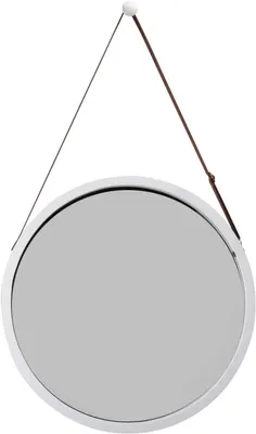 Produktbild von Spiegel, Wandspiegel mit Verstellbarer Lederband , Rund, Weiß (45cm)