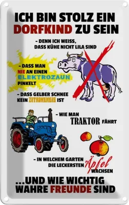 Produktbild von vianmo Blechschild 18x12 cm Stolz Dorfkind Kinder Teens Spruch Zitat zu sein weißes Witz Humor Lustig Spaß Kids