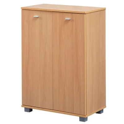 Produktbild von Design Schuhschrank NIMES modern Holz Buche 12 Paar Schuhe 4 Fächer 2 Türen, Schuhregal 60 x 90 x 35 cm platzsparend, Schuhkommode Flurschrank mit Ablage